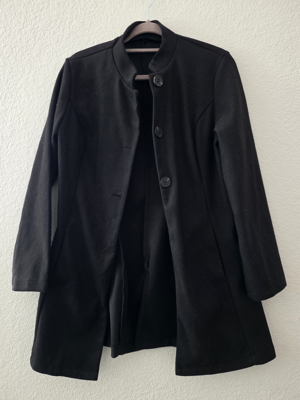 SHEIN Black Stand-Collar Button Pea Coat